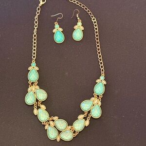 Elegant Gold and Turquoise Necklace and Earring Set